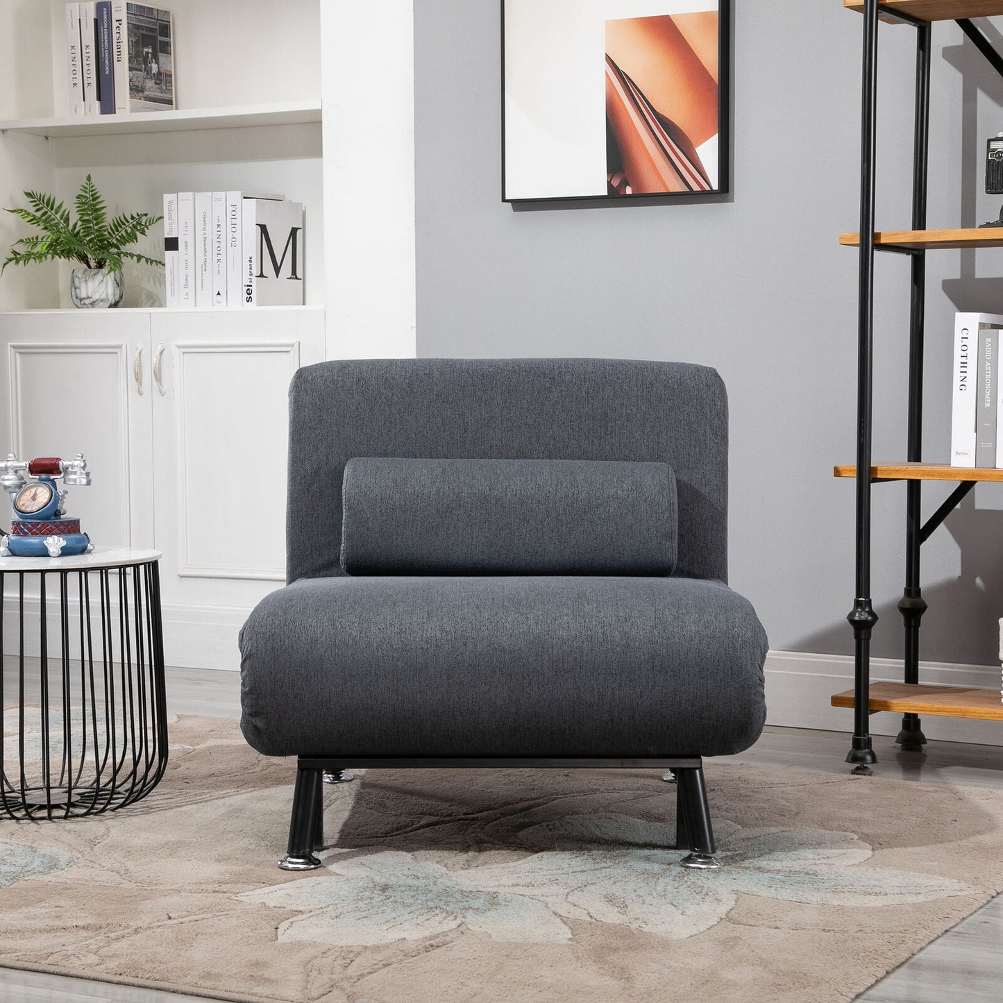 HOMCOM Folding 5 Position Steel Convertible Sleeper Bed Sofa Chair Lounge- Black