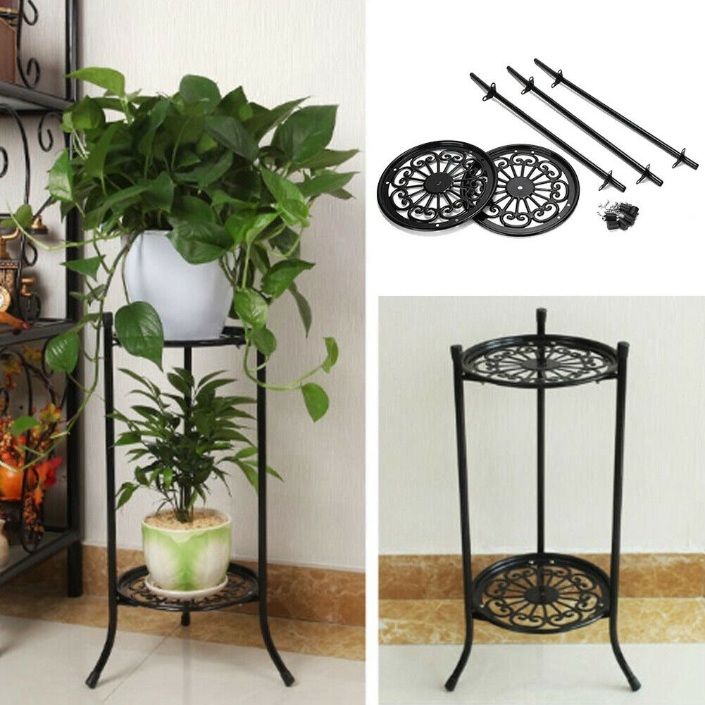 Plant Stand 2 Tier Metal Flower Pots Holder Rack Display Shelf Indoor Outdoor