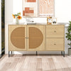 Rattan Sideboard Storage Cabinet Wooden Side Cabinet with 2 Doors 2 Drawers HT