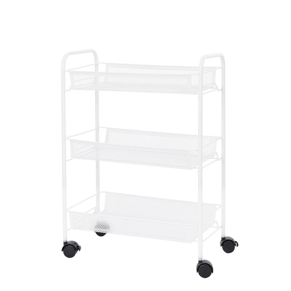 3/4 Tier Rolling Cart Kitchen Bathroom Storage Trolley Rack Metal Mesh Shelf