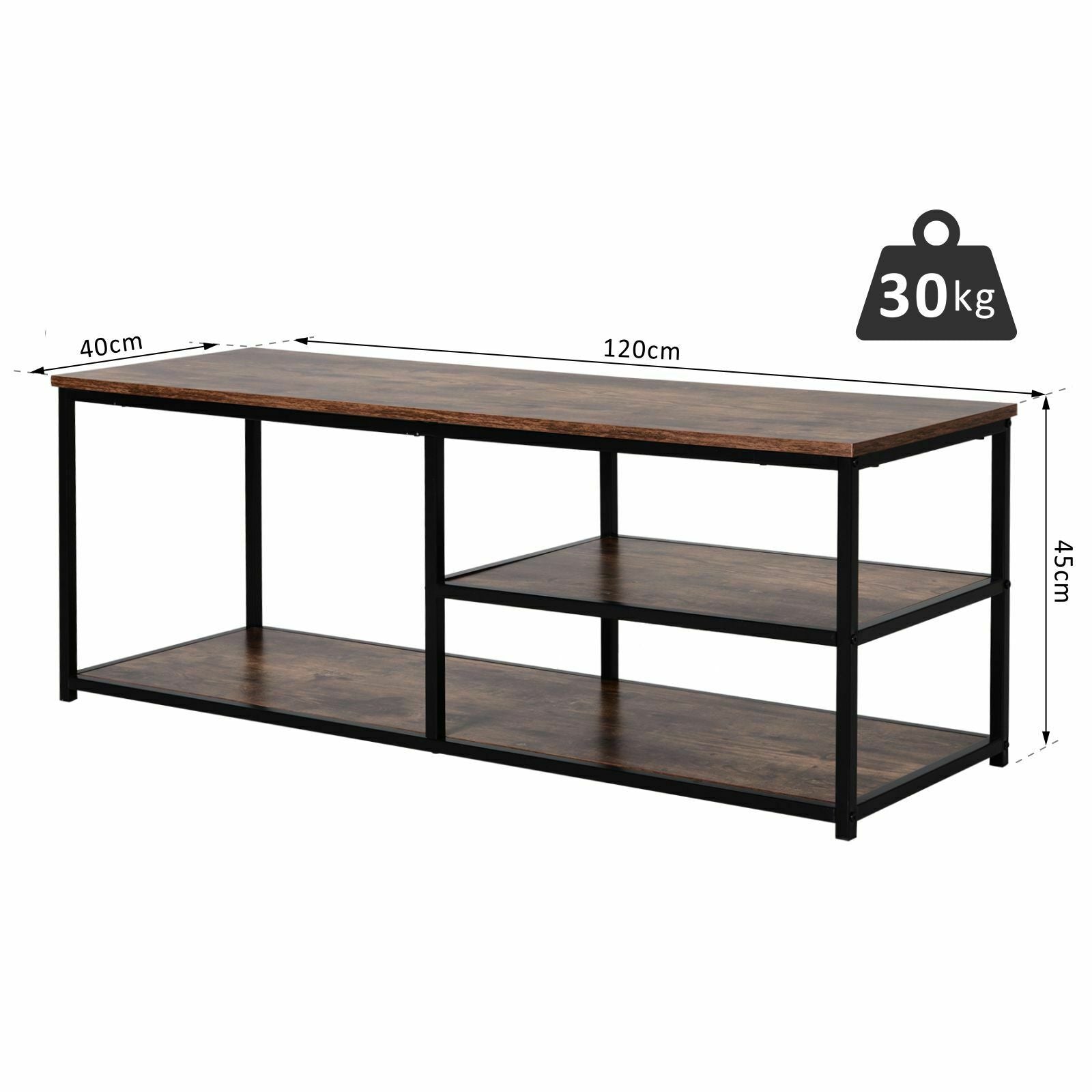 Industrial TV Stand Cabinet w/ Storage&2 Shelves Metal Frame Living Room