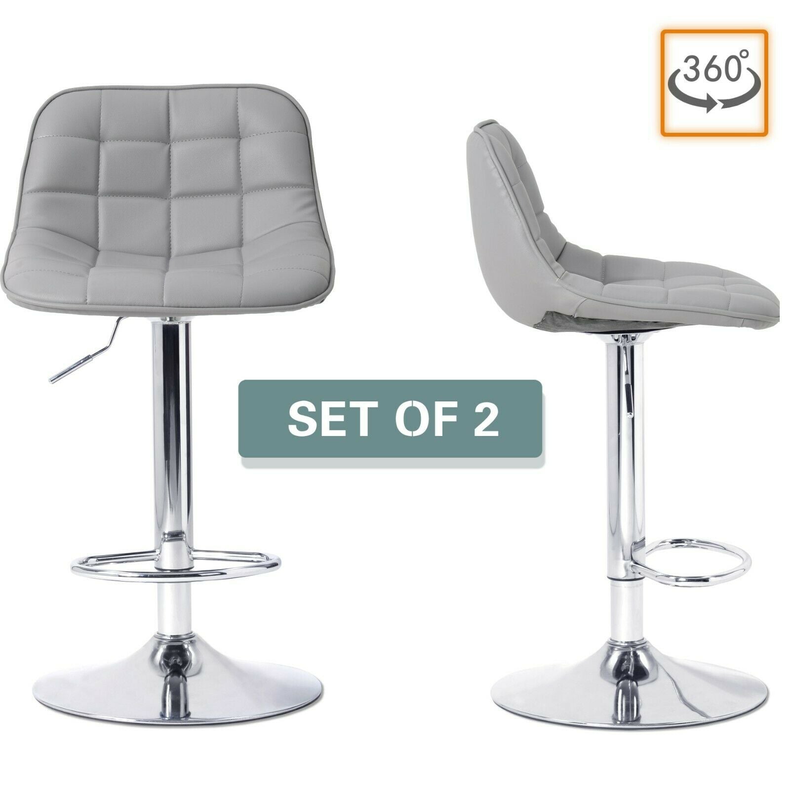 2×Bar Stools Leather / Velvet Chairs Breakfast Chair Swivel Gas Lift Adjustable