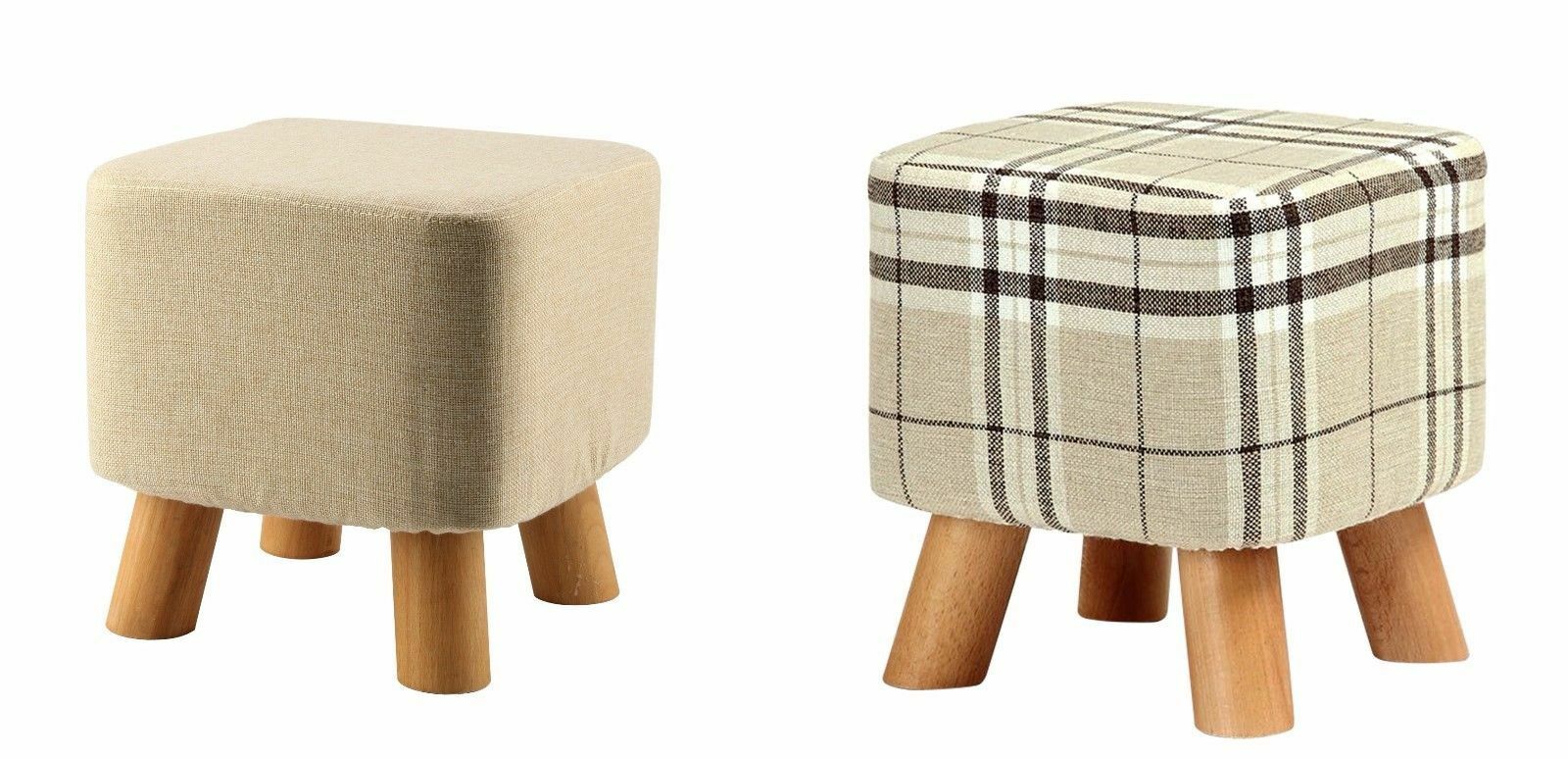 New Luxury Padded Wooden/Linen Footstool Square Pouffe 4 Legs