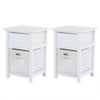 2x Wooden Bedside Tables Nightstand Cabinet Storage Drawer Wicker Basket Unit