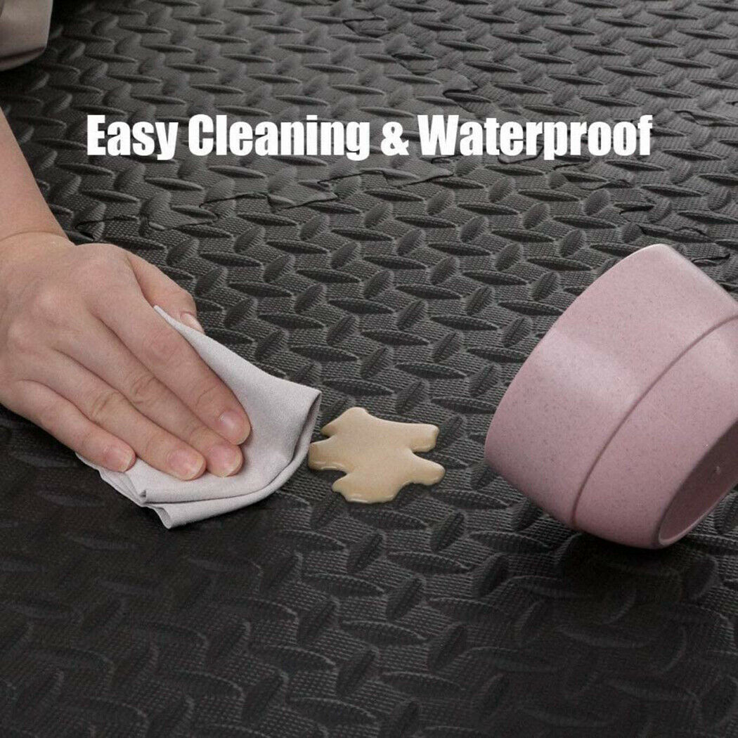 12 Mats / 48 Square Feet Extra Thich Gym Flooring Interlocking Floor Mats Black