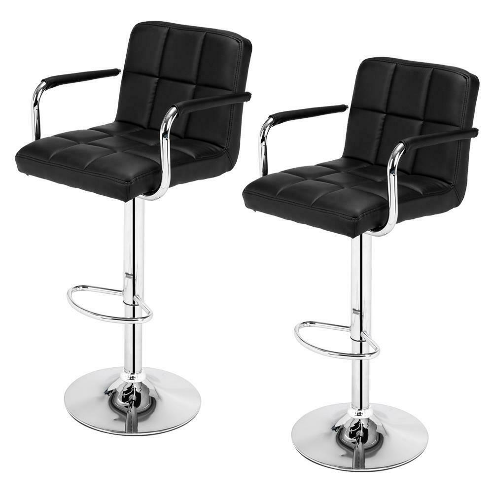 2×Bar Stools Leather Chairs Breakfast Chairs Swivel Gas Lift Kitchen with Arm