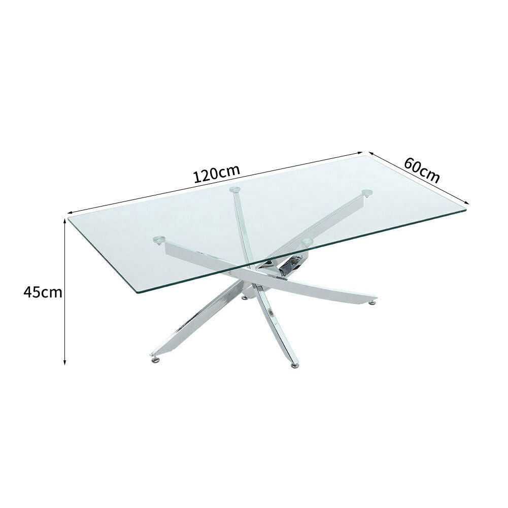 Rectangle Glass Coffee Table With Chrome Cross Legs Modern Living Room Furniture