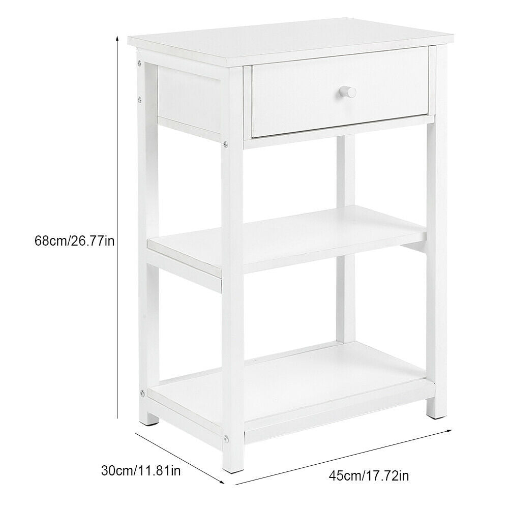 White Bedside Table Cabinet Side End Table Nightstand Storage Organizer 3 Tier