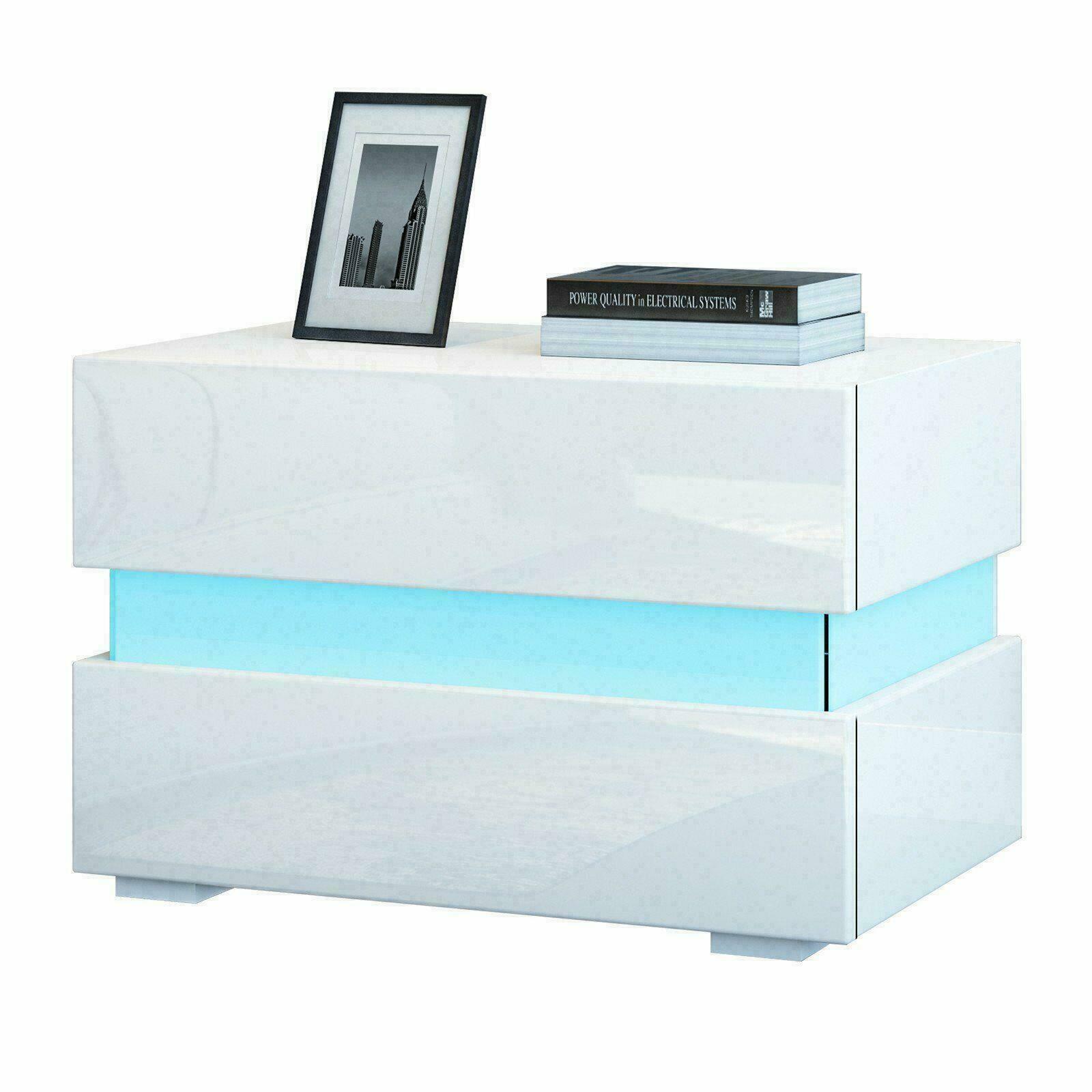 High Gloss Bedside Table Nightstand Chest Cabinet Unit with Drawers LED Lighting