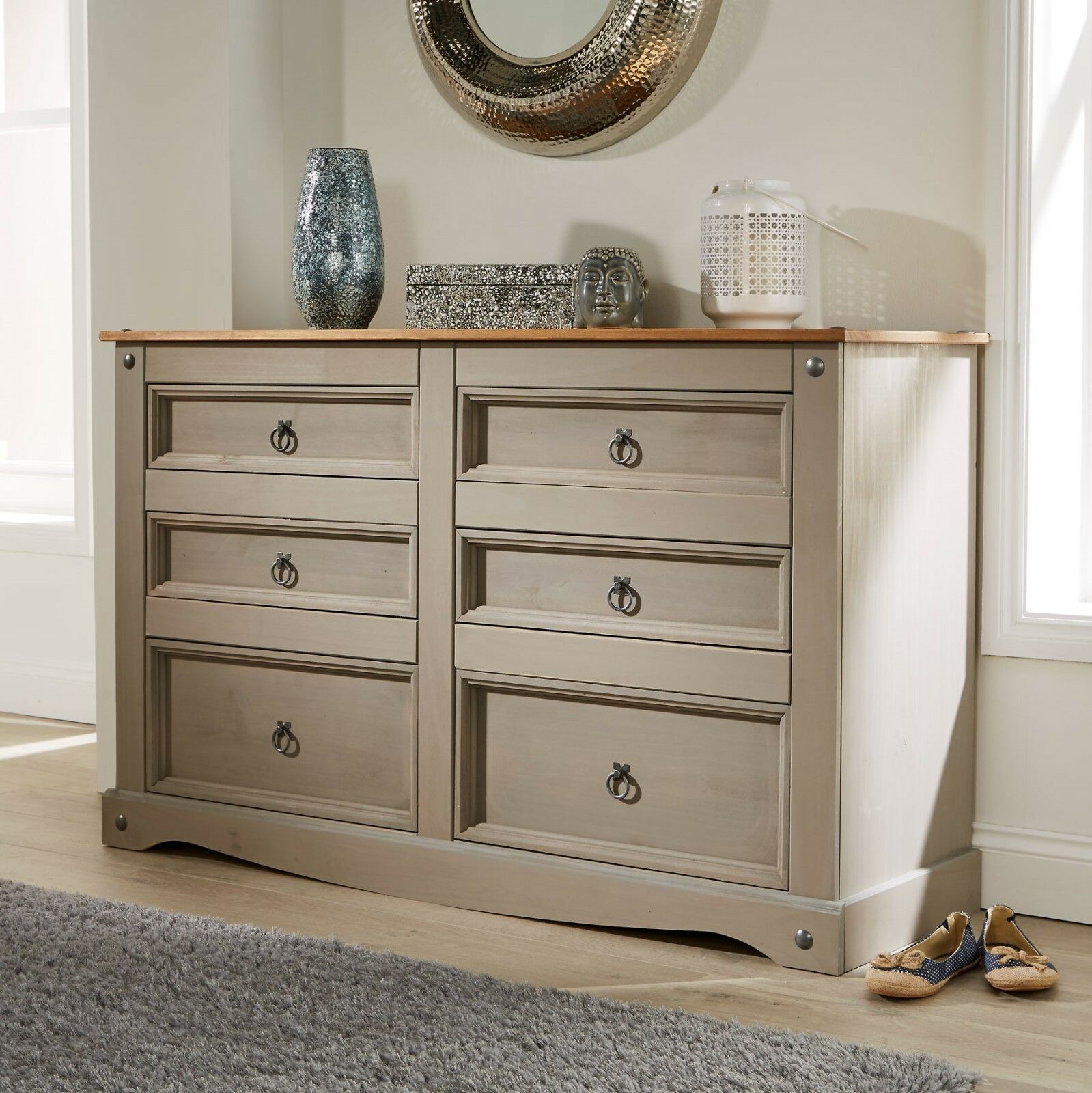 Grey Corona Pine Bedroom Furniture Wardrobe Chest of Drawers Ottoman Bedside