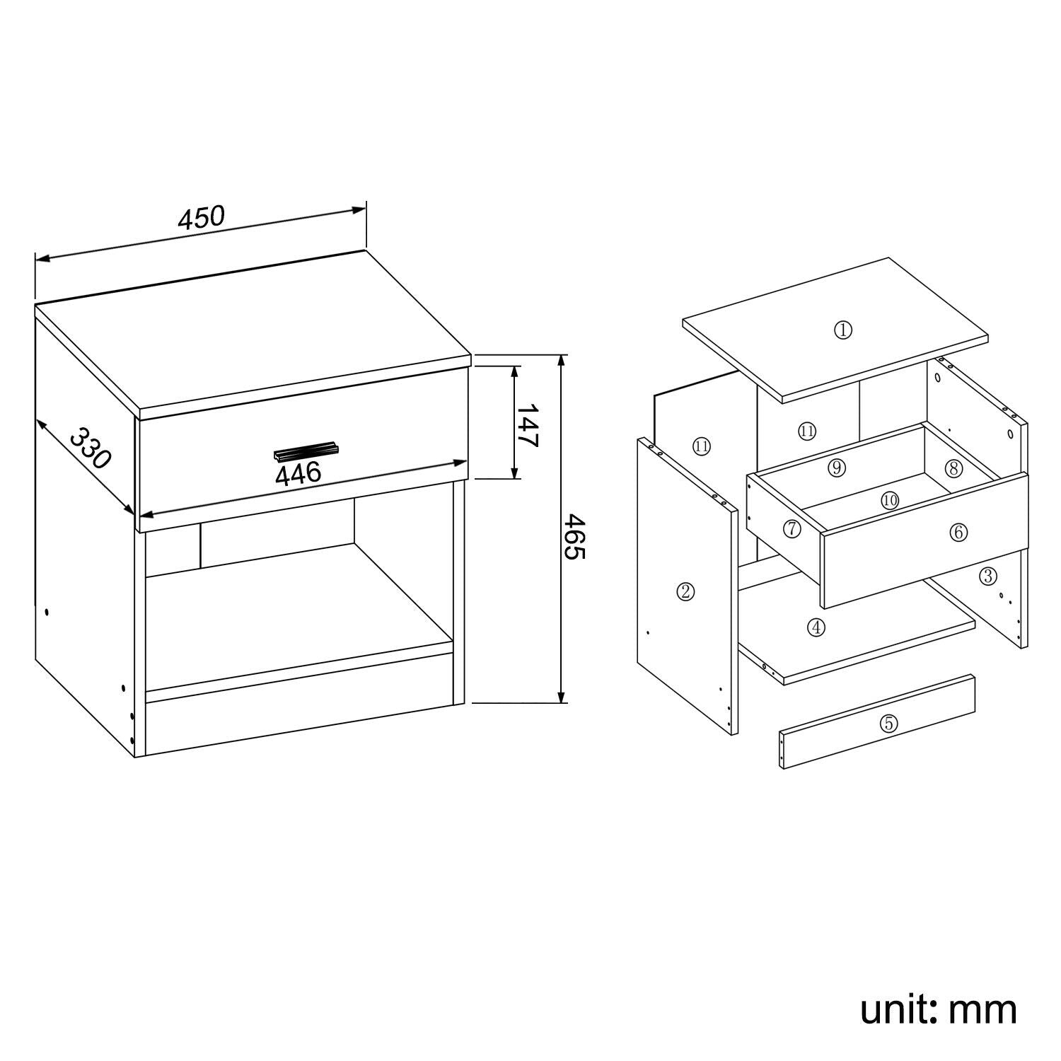 High Gloss Black Bedside Table Cabinet Storage with Drawer Bedroom Furniture UK