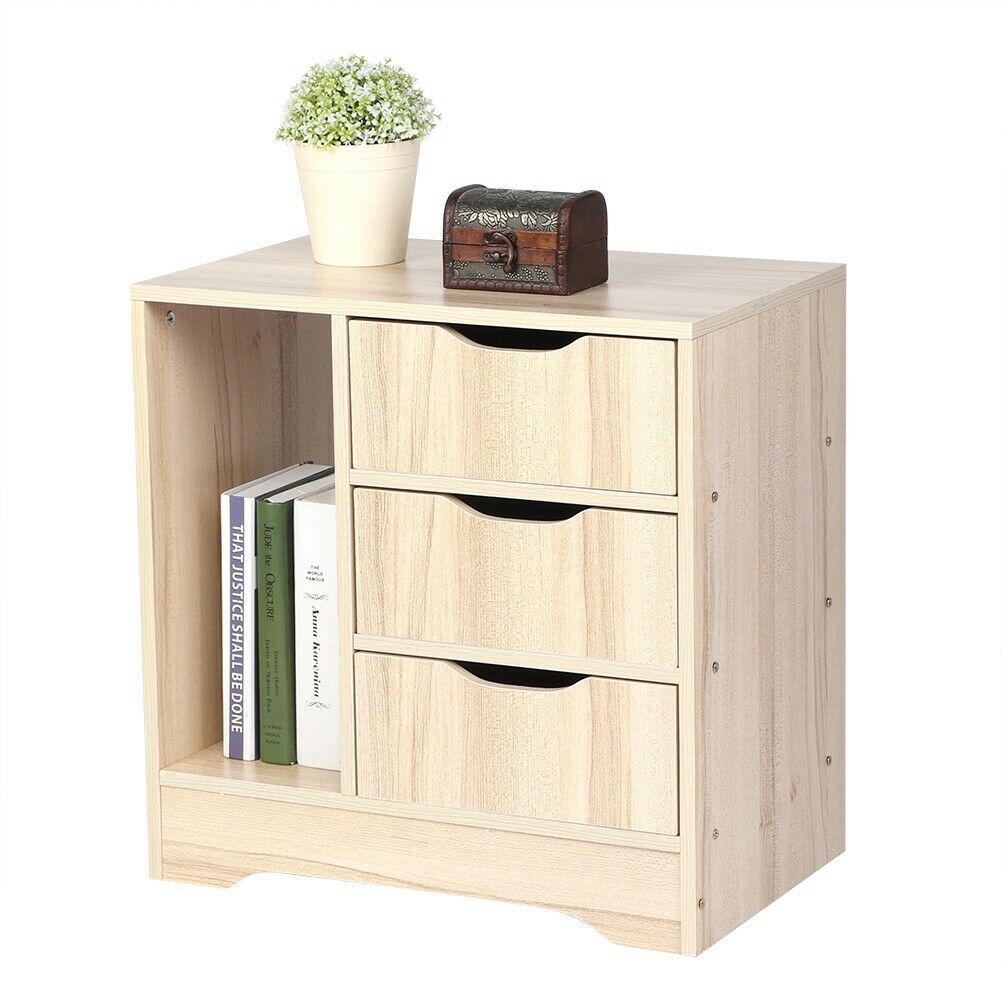 Nightstand Bedside Table with 3 Drawers Cabinet Storage Bedroom Side Table
