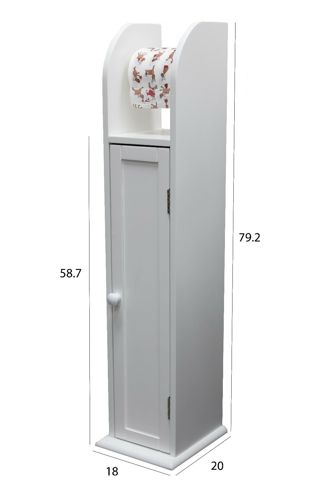 White Wood Free Standing Toilet Paper Roll Holder Bathroom Storage Cabinet