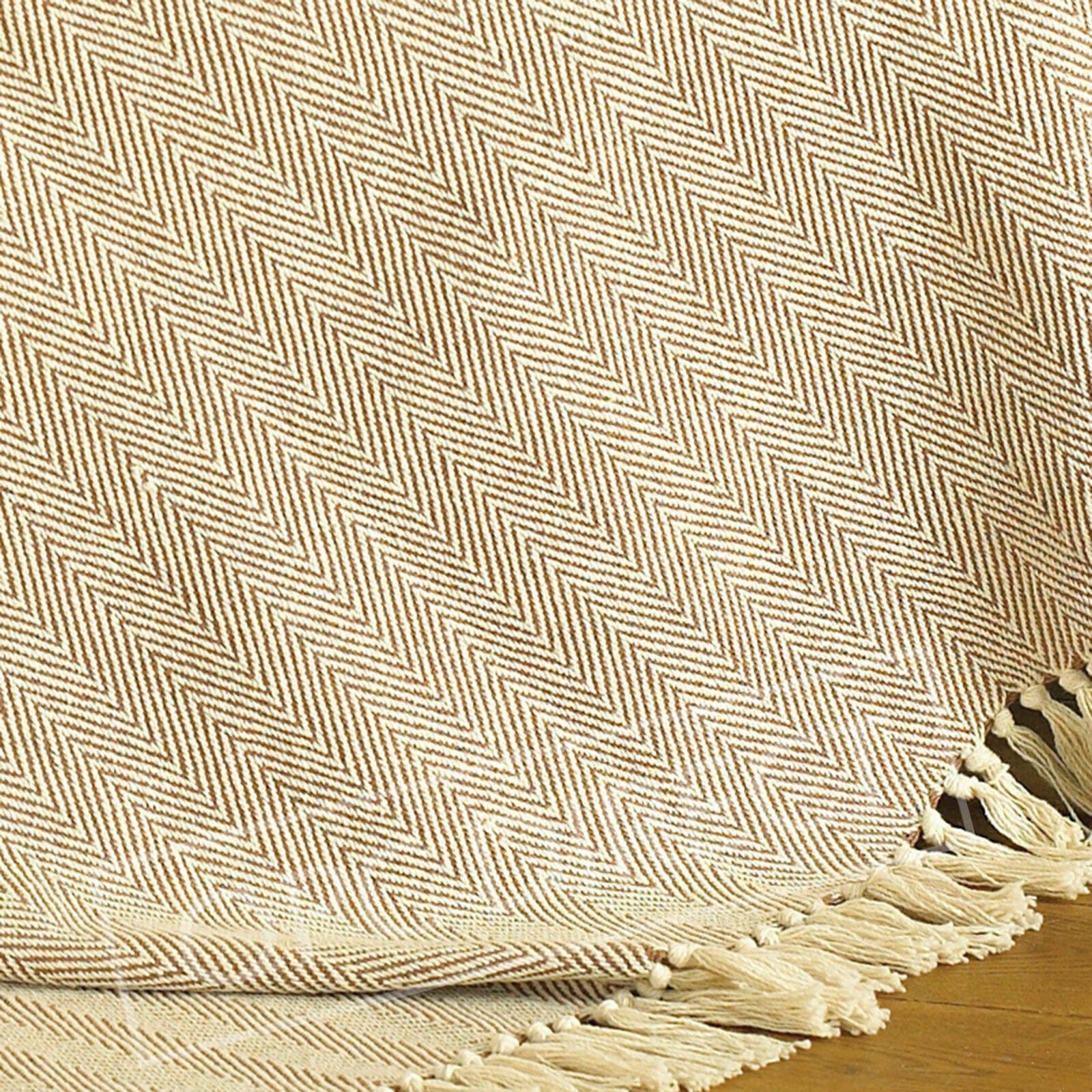 100% Natural Cotton Fringed Throw Chair or Sofa, Cream & Natural