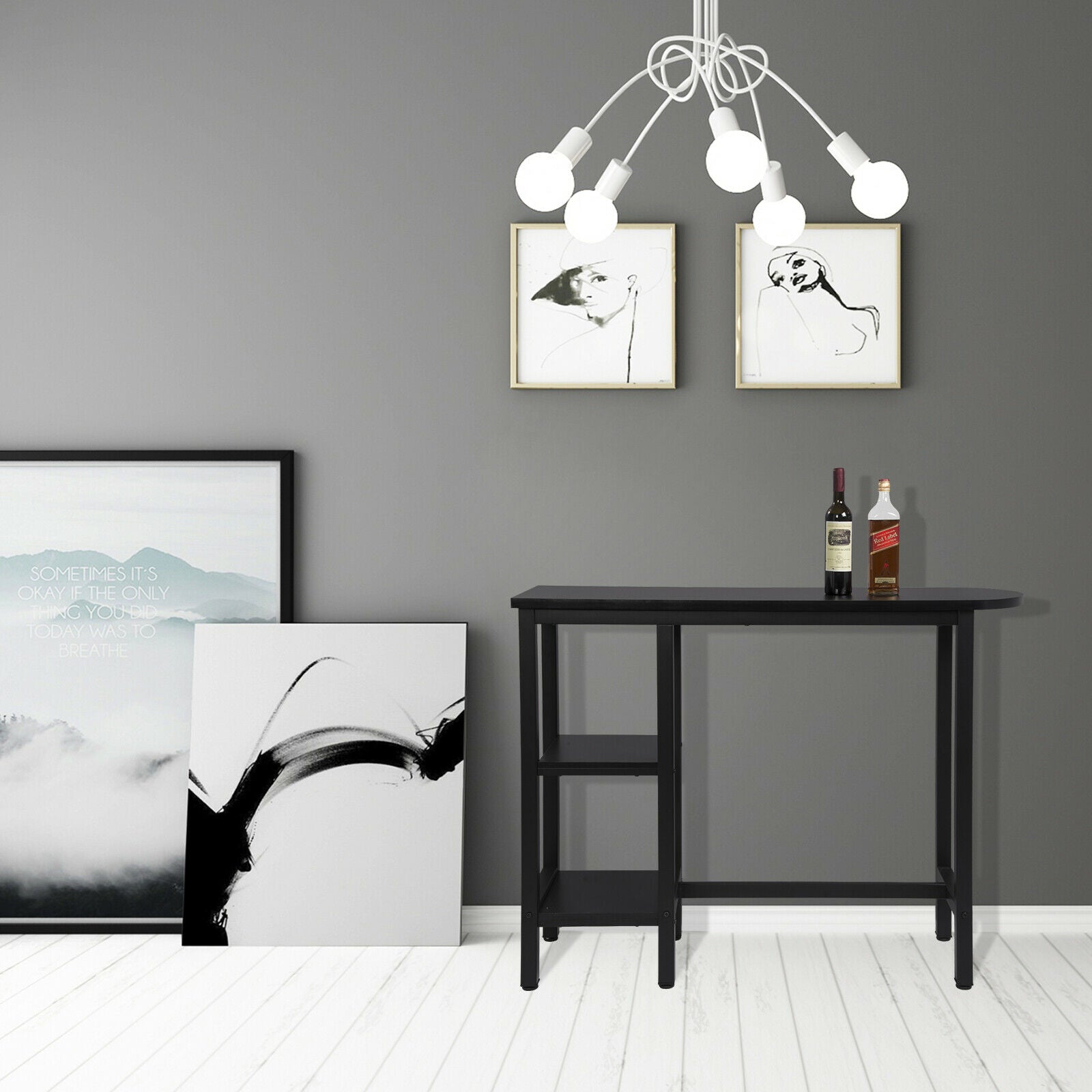 Bar Table with 2 Storage Shelves Breakfast Dining Table Kitchen  Metal