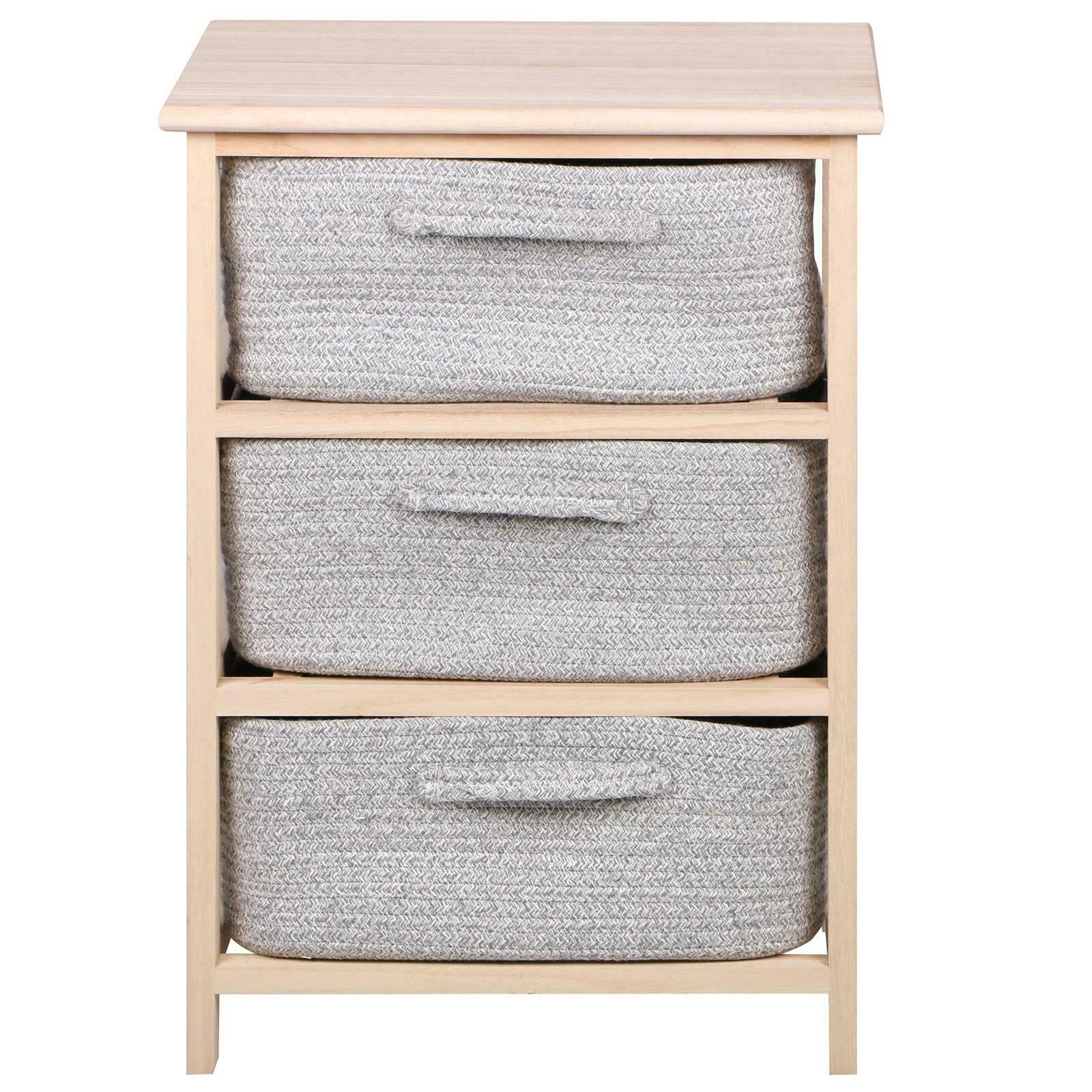 3 Tier Drawers Wooden Storage Cabinet Rack Grey Baskets Bedroom Unit Furniture