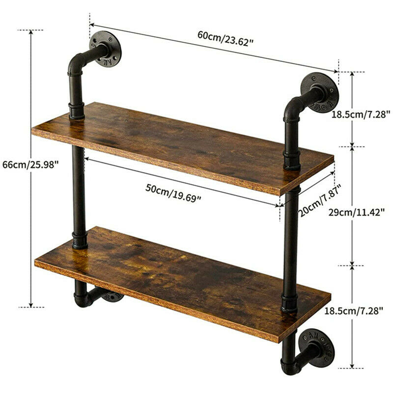 Rustic Industrial Pipe Wooden Metal Wall Floating Shelf Storage Shelving Unit UK