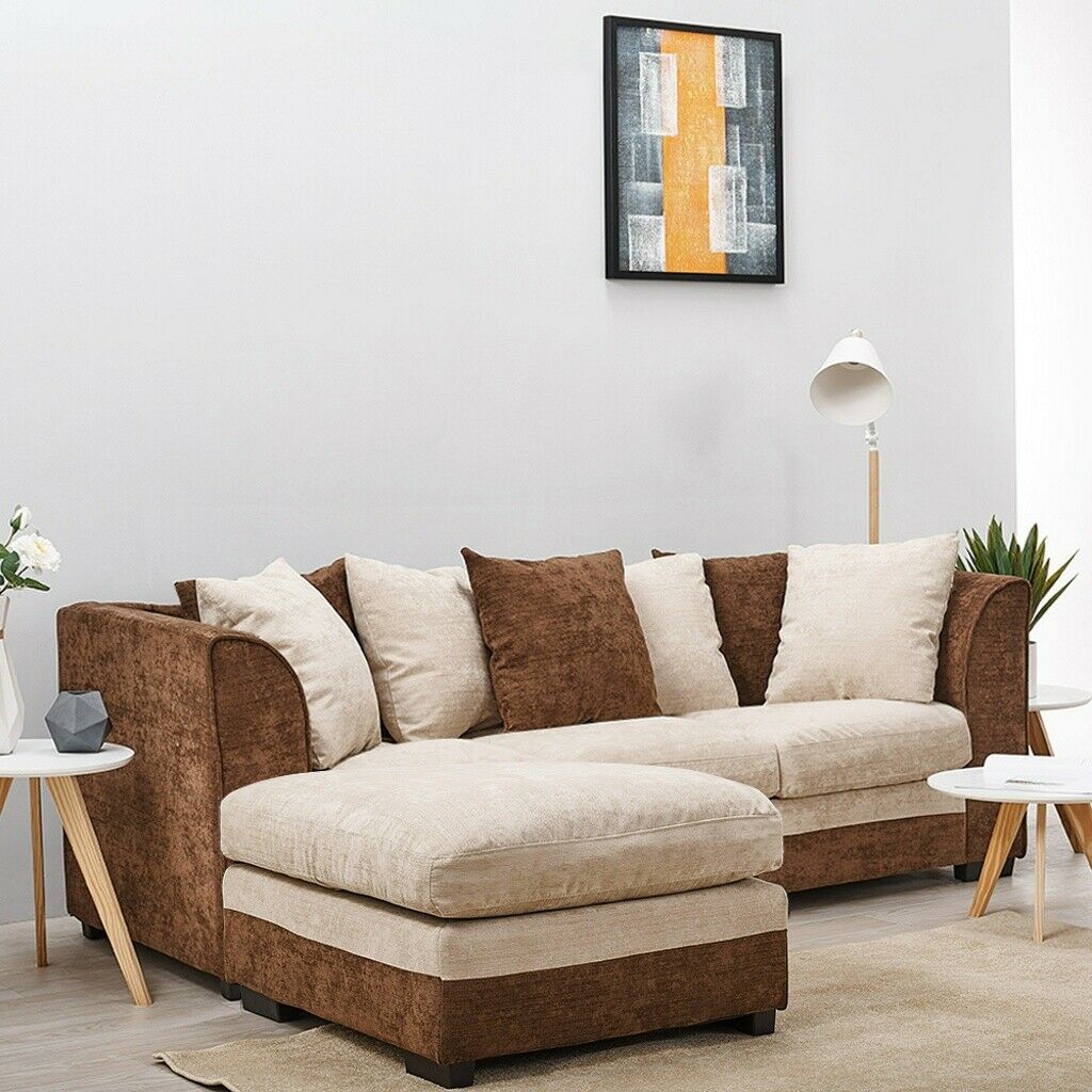 3 Seater Chenille Fabric Sofa Armchair Couch with Footstool Option Living Room
