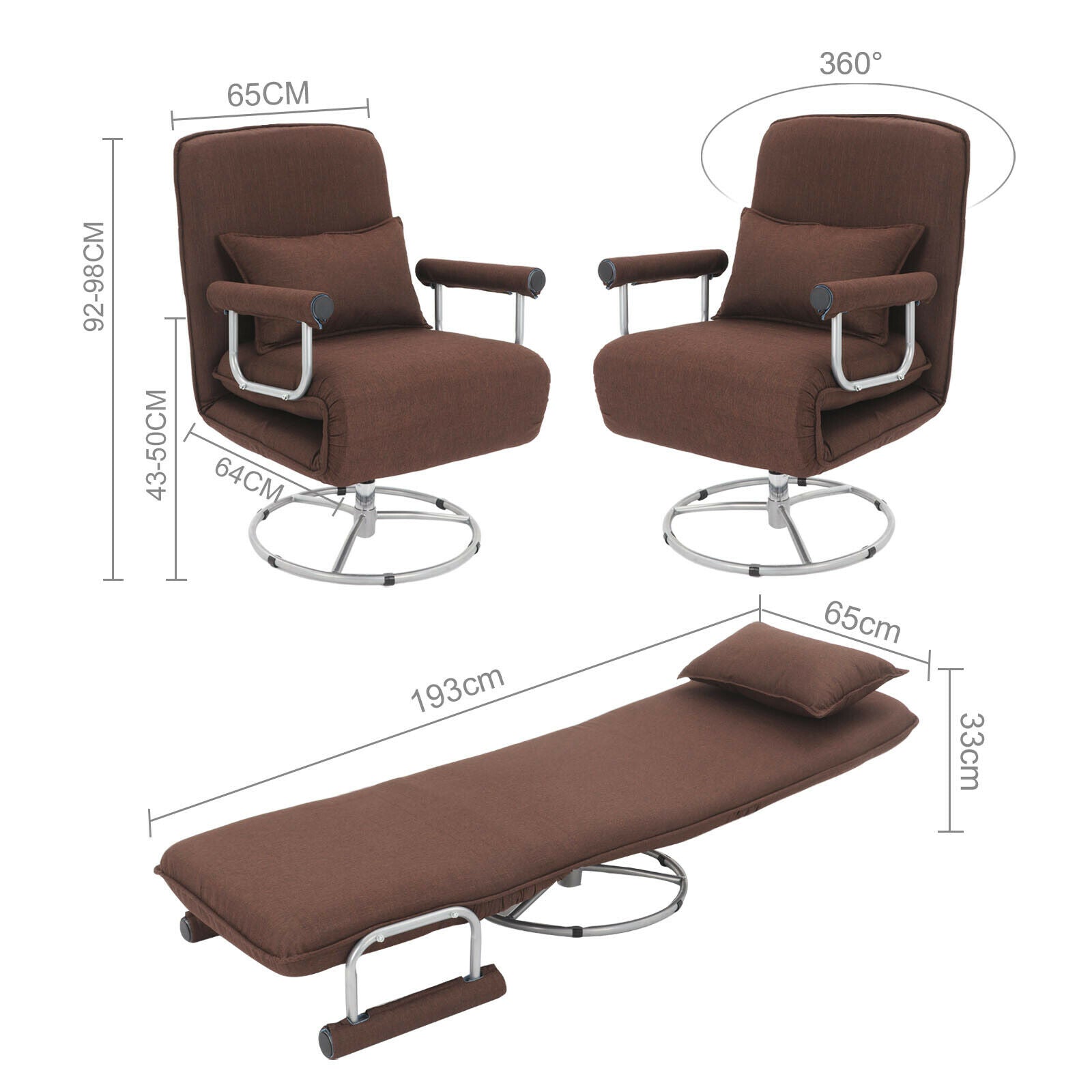 3-IN-1 Lazy Sofa Single Folding Couch Bed Chair Lounger Sofabed Armrest & Pillow