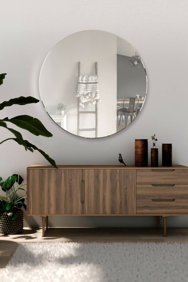 Large Round Mirror All Glass Frameless Silver Home Decor 2ft8 x 2ft8 80 X 80cm