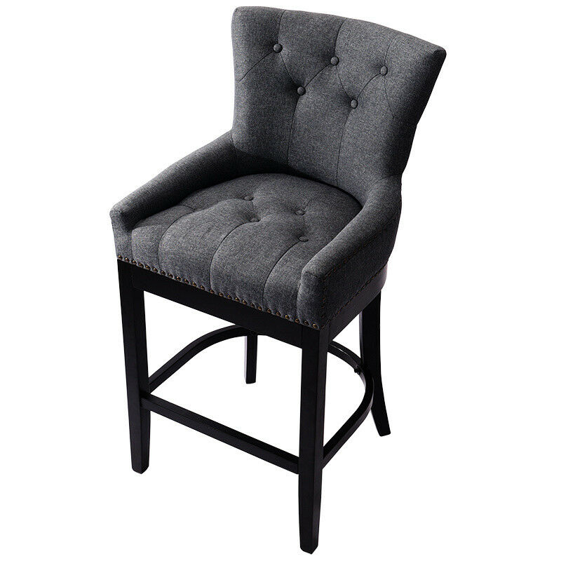 Grey Linen Fabric Breakfast Counter Chairs Bar Stools Wood Barstools Stool Chair