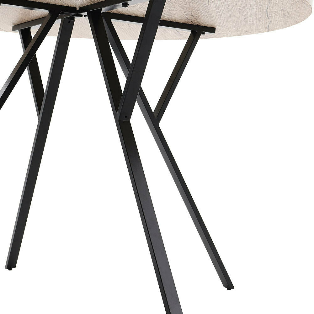 Round Dining Table 110cm Wooden Top With Metal Legs Kitchen Dining Room Table