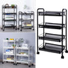 3 4 Tier Metal Mesh Rack BarStorage Trolley Cart Kitchen Bathroom Shelf w/Wheel