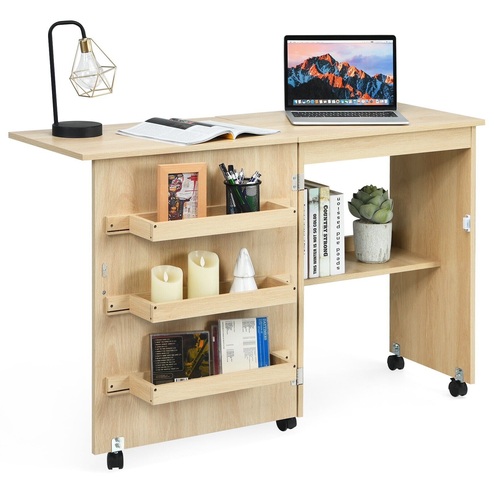 Folding Sewing Table 2 IN 1 Rolling Craft Table Home Office Desk Workstation