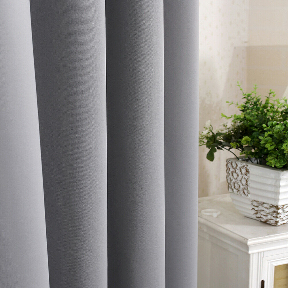 2xCurtains Blackout Pencil Pleat top Rod Pocket Window for Bedroom Grey