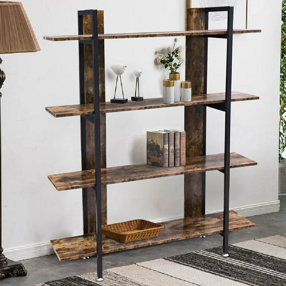 3-4-5 Tier Bookcase Shelving Unit Industrial Rustic Wood Metal Storage Shelf