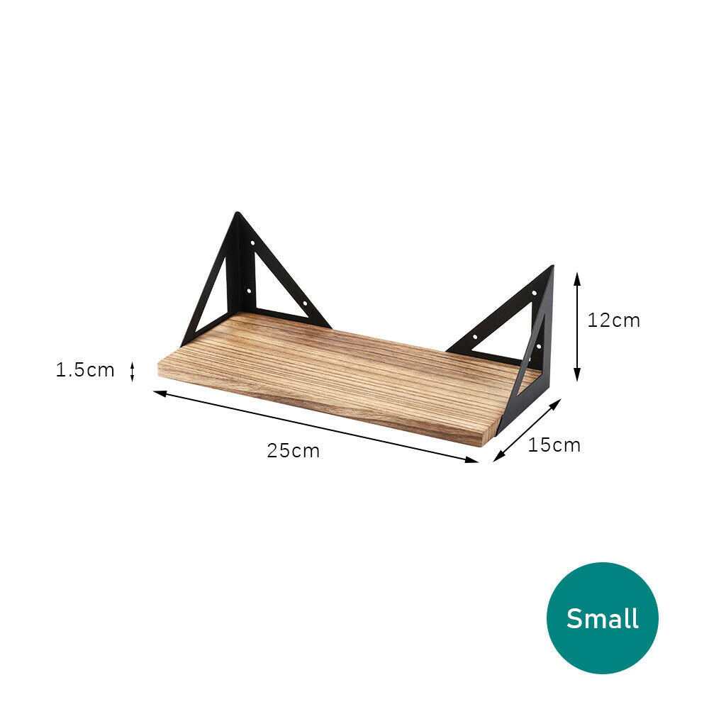 SOLID WOODEN STORAGE SHELF UNIT FLOATING WALL MOUNTED SHELVING 3 TIER BOOKSHELF
