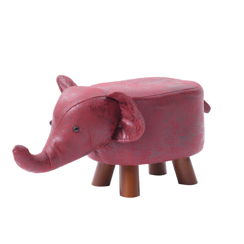 Animal Shape Ottomans Footstools Padded Cushion Rest Seat Wood Footstools Red