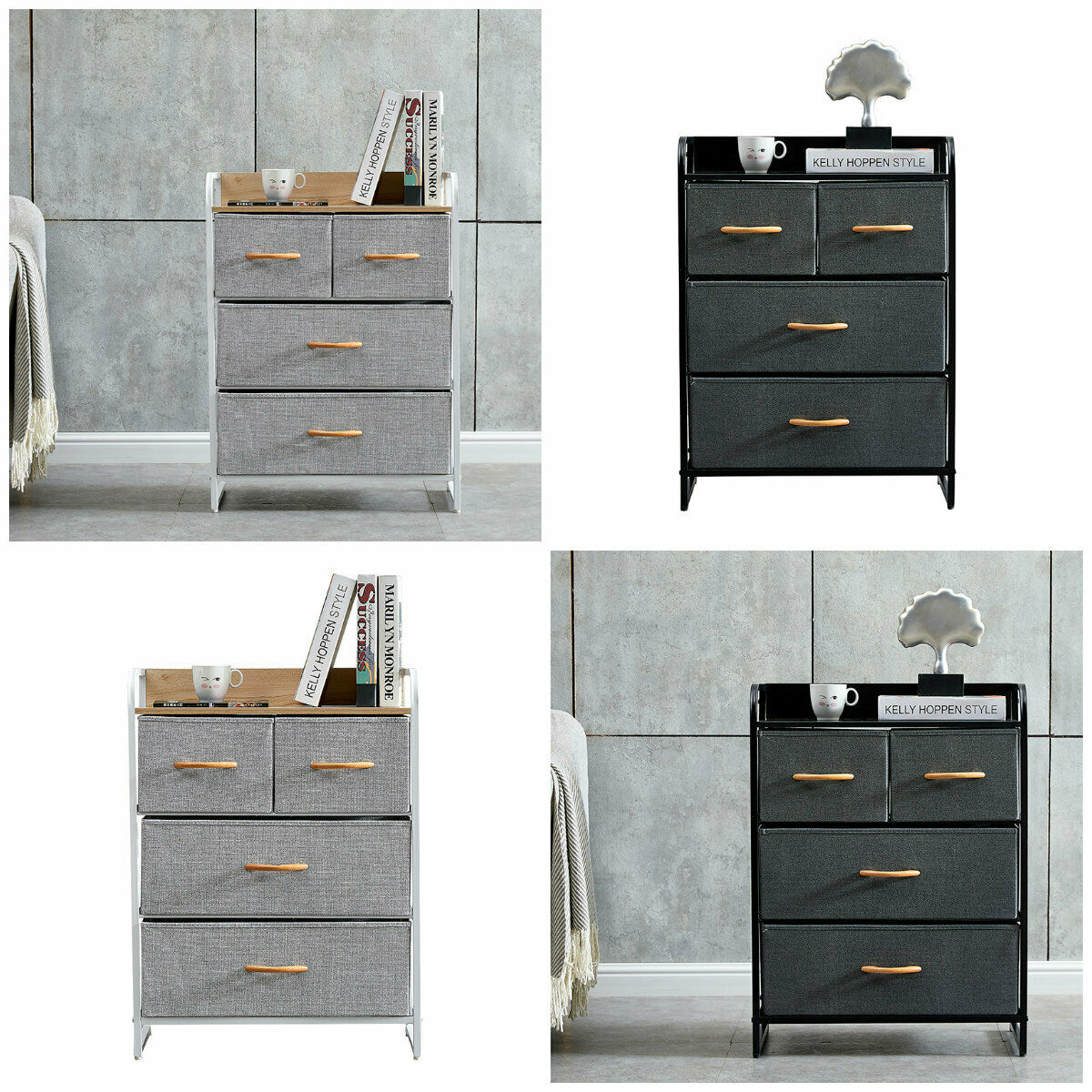 Fabric Chest of Drawers Cabinet Storage Unit Bedside Table with 2/3/4/5Drawers