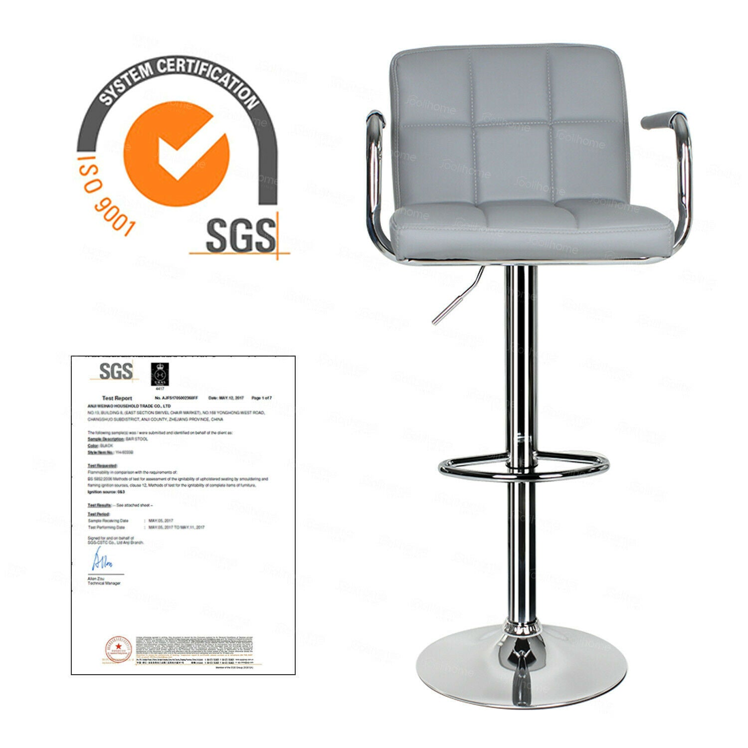 2×Bar Stools Leather Chairs Breakfast Chairs Swivel Gas Lift Kitchen Cushioned