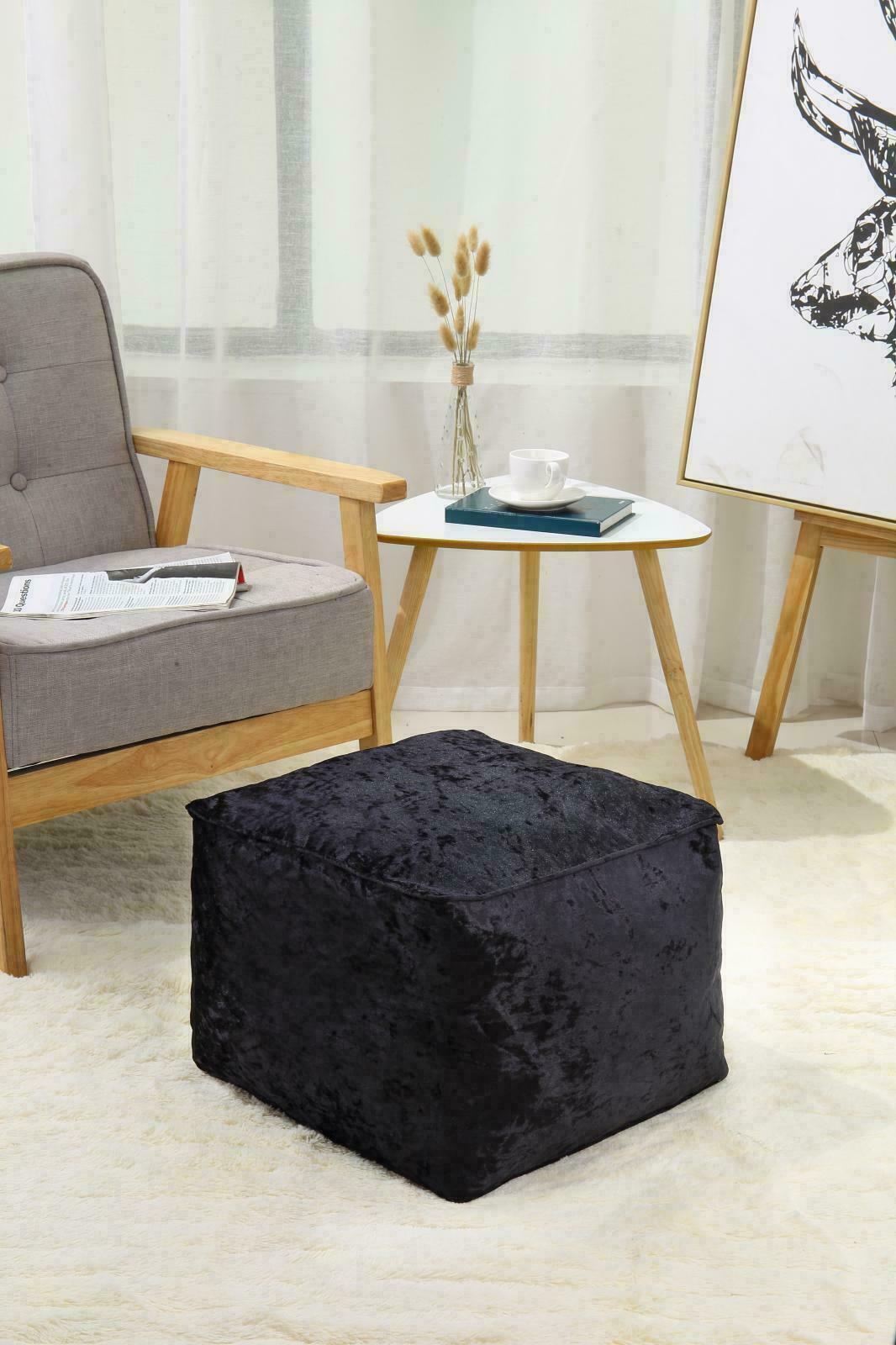 NEW LUXURY CRUSHED VELVET SOFT BEAN BAG CUBE FOOT STOOL REST POUFFE OTTOMAN