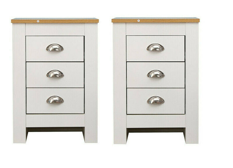 Wooden 3 Drawer Bedside Table Cabinet Bedroom Storage Unit,UK Stock