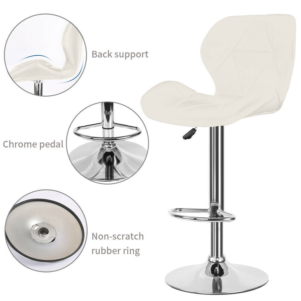 2× Cream Bar Stools Swivel Kitchen Breakfast Bar Stool Chair PU Leather Gas Lift