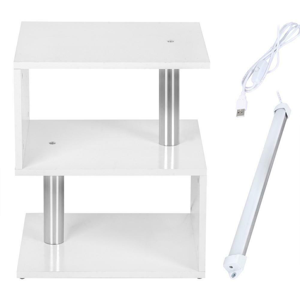 White Coffee Table Bedside Side Table 2 Shelves Storage Nightstand Furniture LED