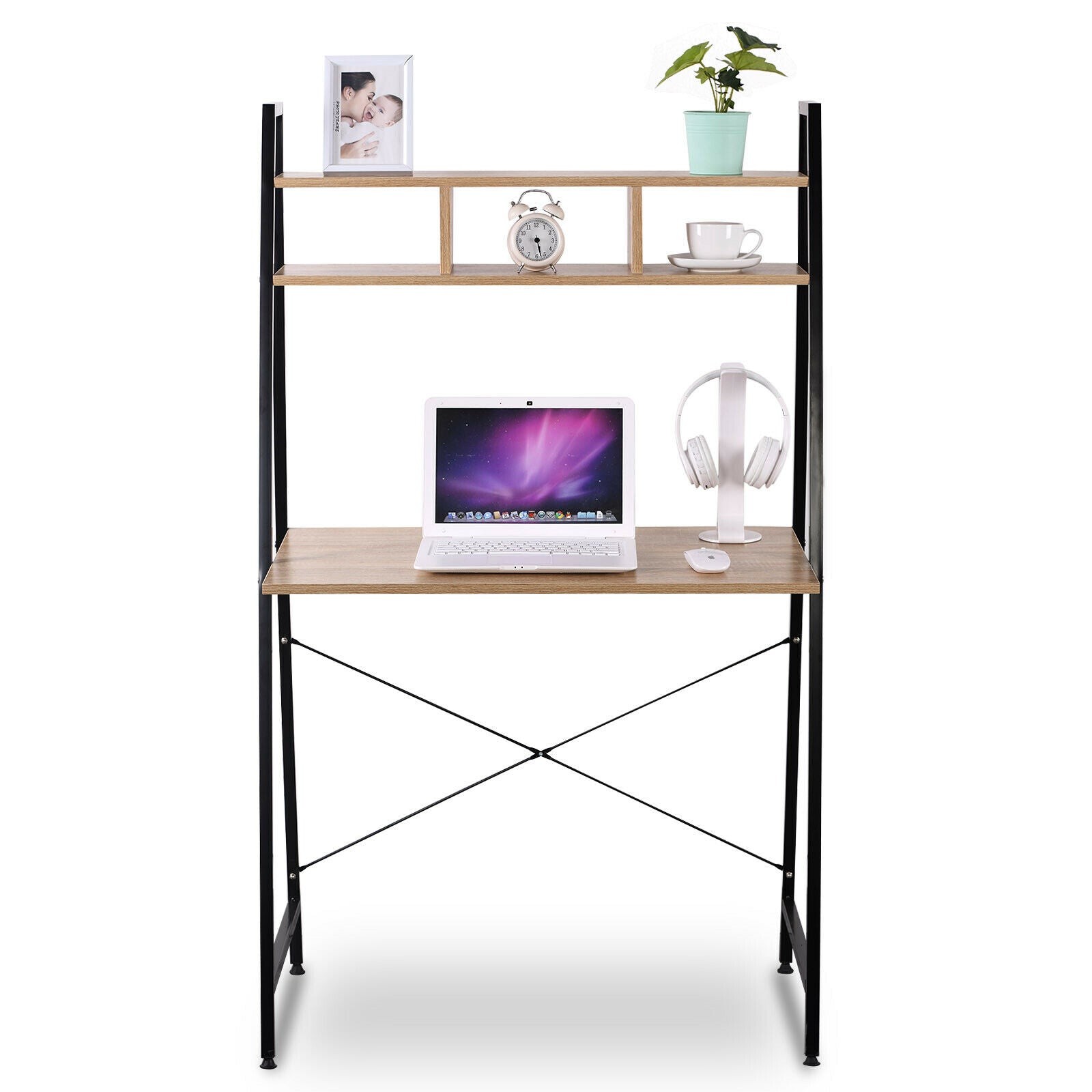 3 Tier PC Computer Desk Writing Study Table Office Workstation Wooden+Metal