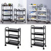 3 4 Tier Metal Mesh Rack BarStorage Trolley Cart Kitchen Bathroom Shelf w/Wheel