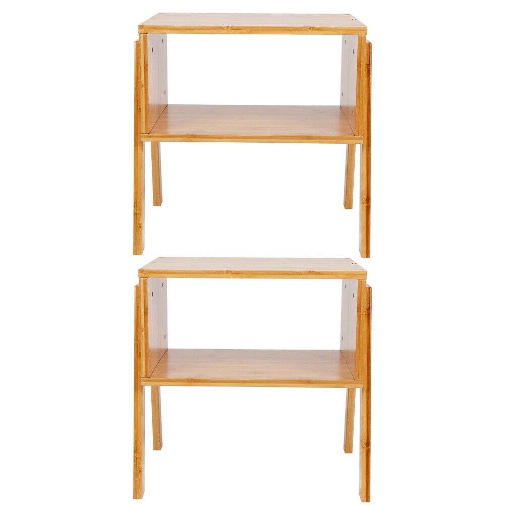 2 X Bedside Table Cabinet Side End Nightstand Storage Bedroom Furniture Bamboo