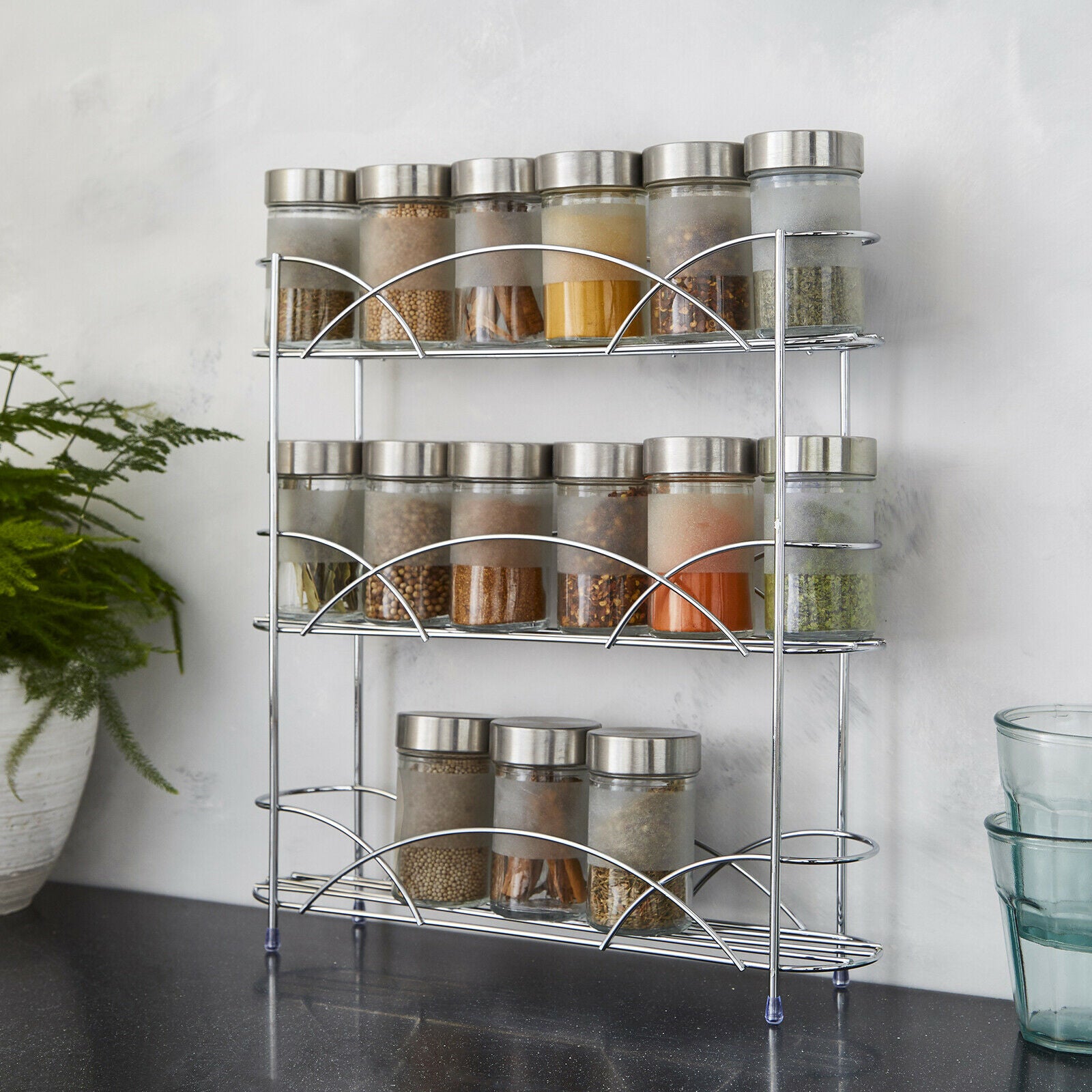 3 Tier Spice Rack Herb Jar Organiser Shelf Free Standing Kitchen Storage Stand