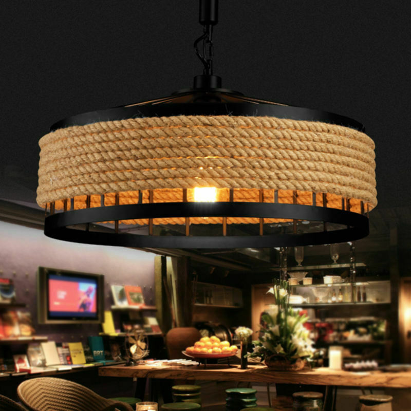 New Vintage Industrial Loft Hemp Rope Iron Pendant Ceiling Light Retro Lamp Hot
