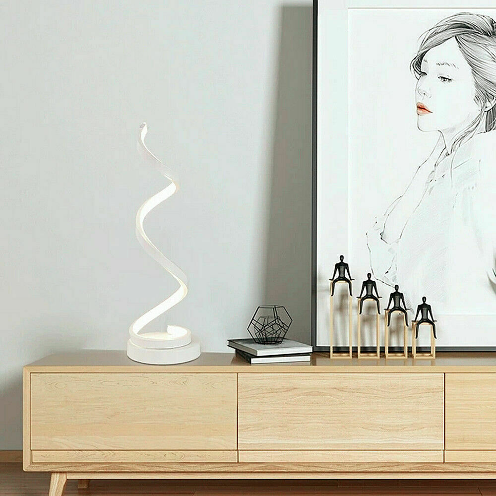 Modern LED Bedside Spiral Table Lamps Creative Design Curved Dimmable Cool White