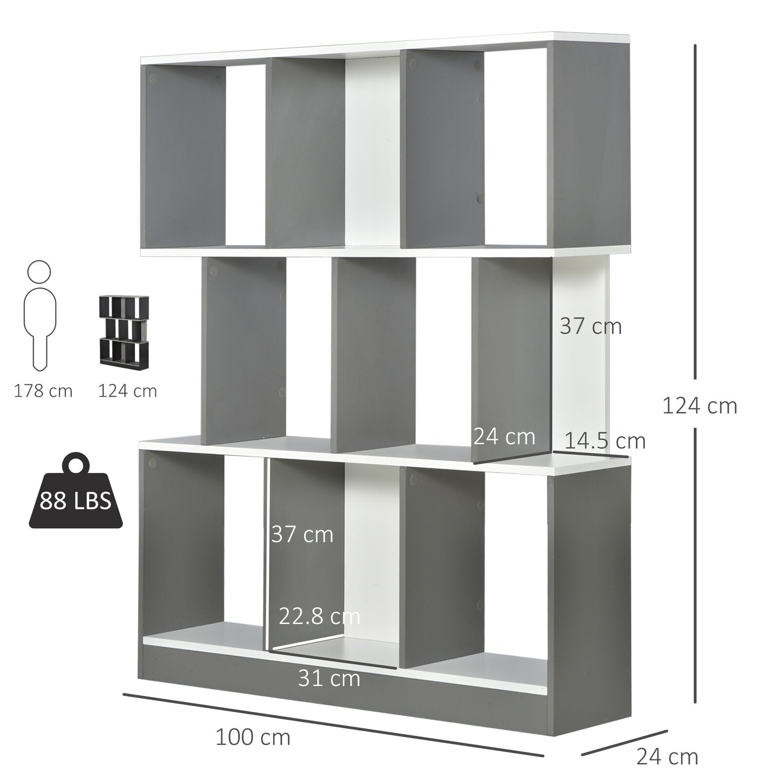 3-Tier 8-Cube Home Office Display Unit Bookcase Shelving Anti-Tip Straps