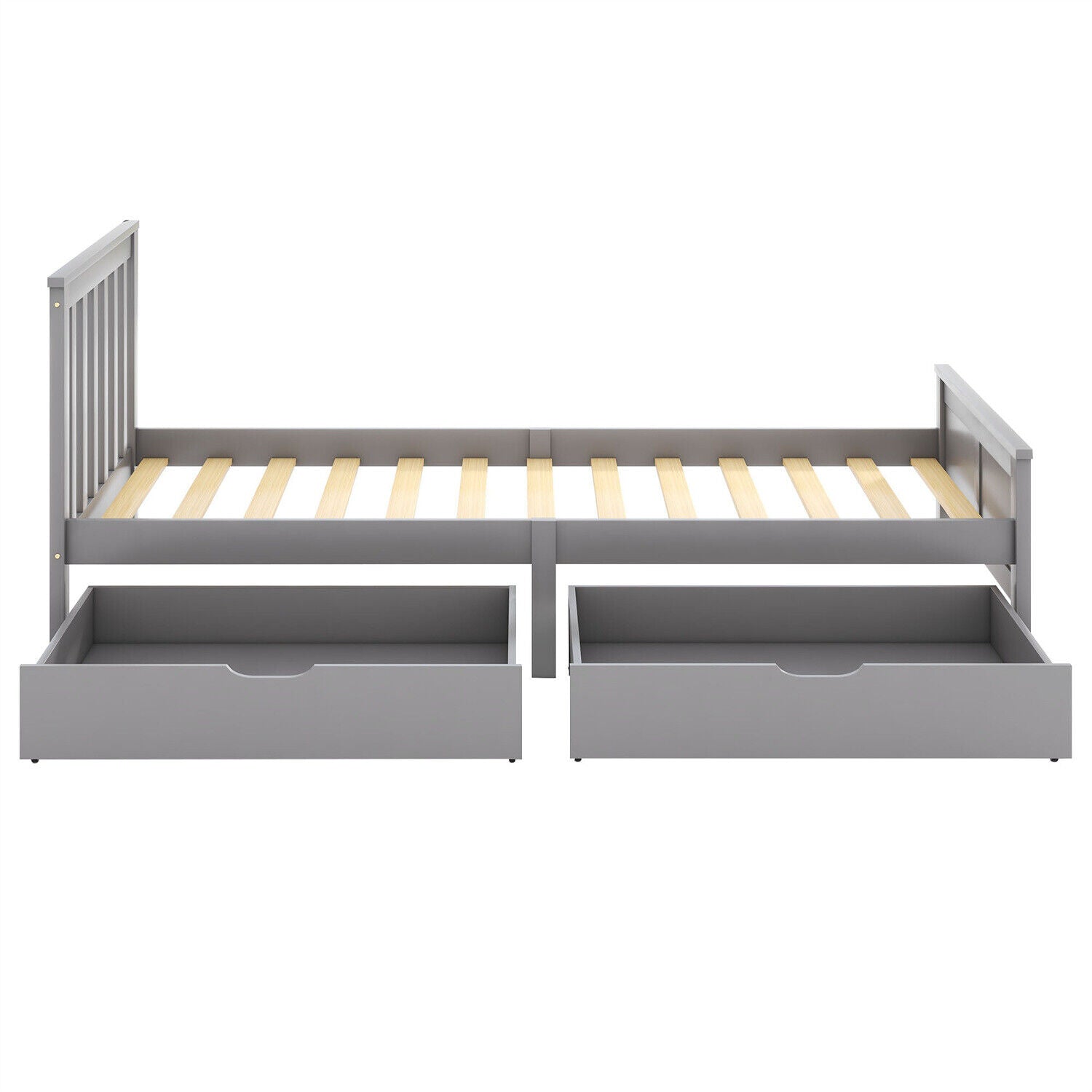 2 Drawers 3ft Single Wooden Solid Gray Pine Kids Storage Bed Frame 190x90 Grey