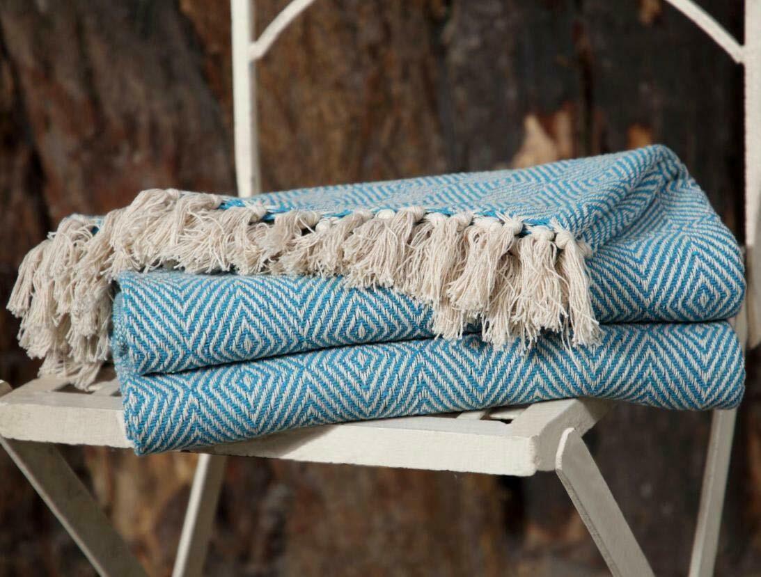 Luxury Reversible Super Soft Cotton Diamond Lrg Throw For Sofa Bed, 150 x 200cm