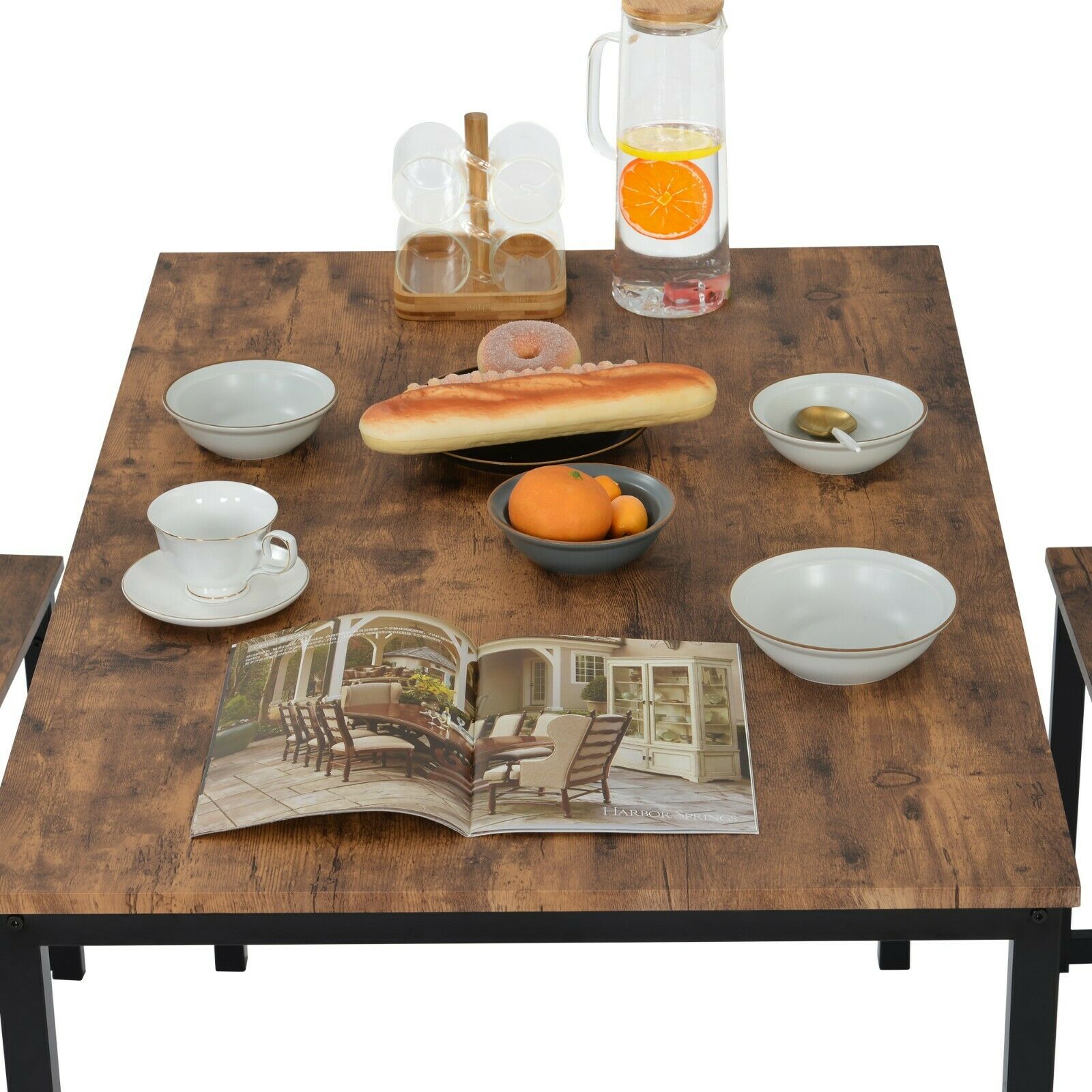 3-Piece Dining Table and Bench Set 4-Person Space-Saving Dinette for Kitchen UK