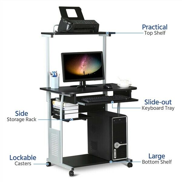 Small Corner Computer Desk w/ Printer Shelf CPU Stand Home Office PC Laptop Desk