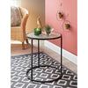 Round Tea Table Sofa End Side Oak Finish Black Metal Table Living Room Furniture